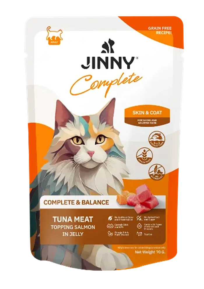 jinny complete skin & coat tuna topping salmon in jelly