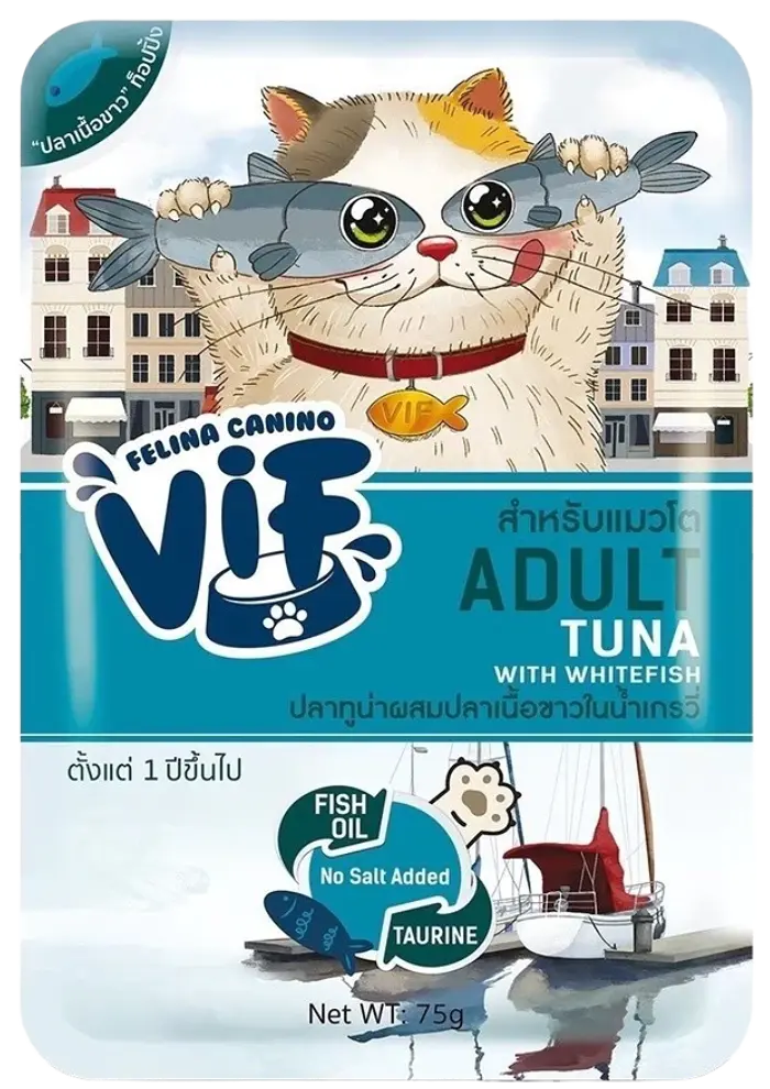 vif tuna with white fish in gravy
