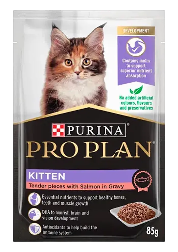 purina pro plan kitten tender pieces with salmon in gravy