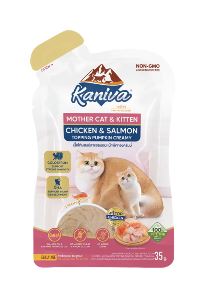 mother cat & kitten chicken & salmon topping pumpkin creamy