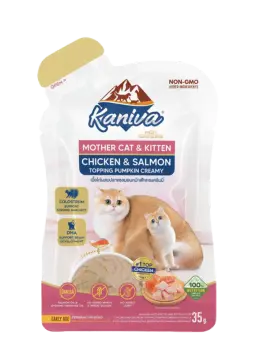 mother cat & kitten chicken & salmon topping pumpkin creamy