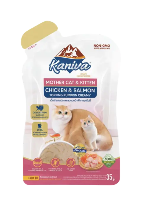 mother cat & kitten chicken & salmon topping pumpkin creamy