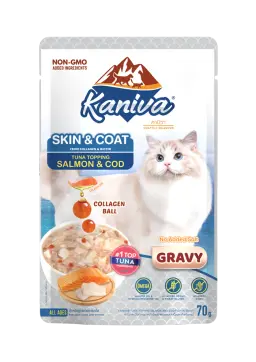skin & coat tuna topping salmon & cod in gravy